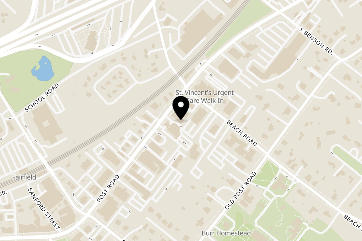 Map showing the location of Flipside Burgers & Bar Fairfield on 1125 Post Rd in Fairfield